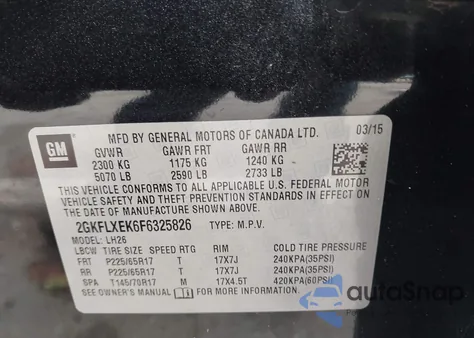 2015 GMC Terrain Slt-1 from USA, damaged, VIN 2GKFLXEK6F6325826